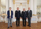 Vlnr.: Regierungsvizepräsident Florian Luderschmid, Wolfgang Scheuerer, Stellv. Vorsitzender Bezirksfeuerwehrverband Oberpfalz, Fredi Weiß, Vorsitzender Bezirksfeuerwehrverband Oberpfalz, Regierungspräsident Walter Jonas